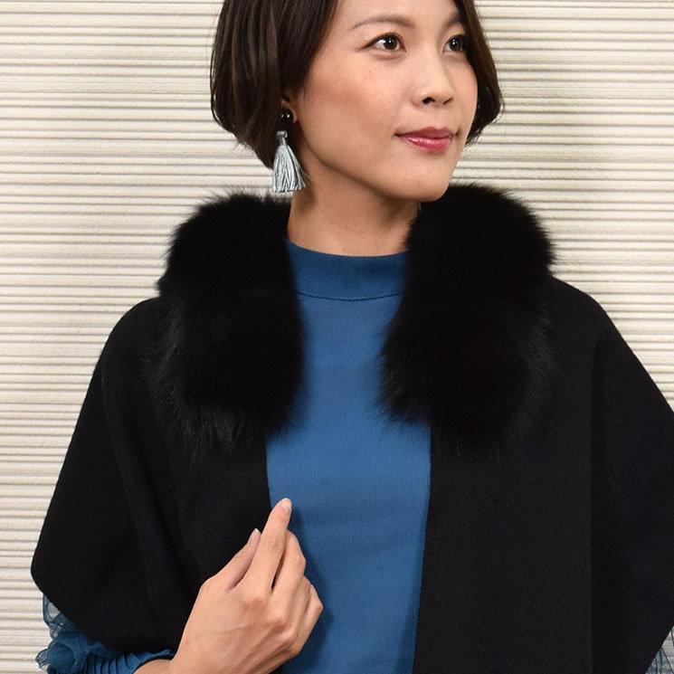 爆買 カシミヤ混 カシミア ストール フォックス トリム ファー