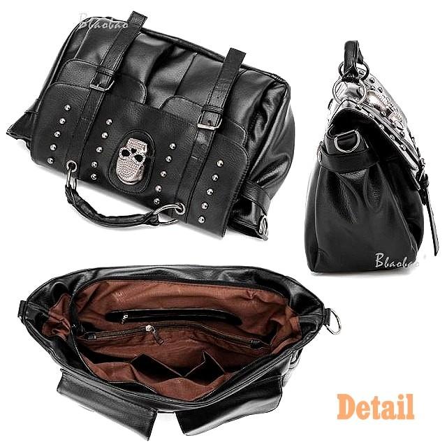 送料無料!】スカルリベットショルダーベルトバッグ! 骸骨 ブラック PU