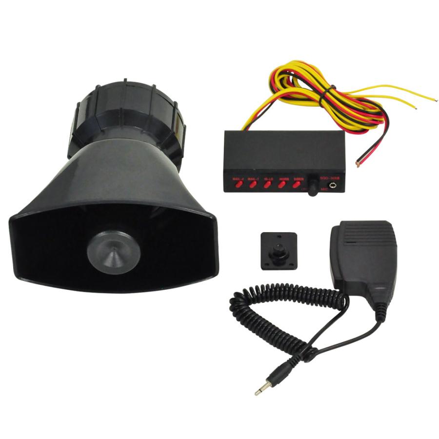 拡声器 車 12v 5つの警報音付き スピーカー マイク 防水 アンプ 車用