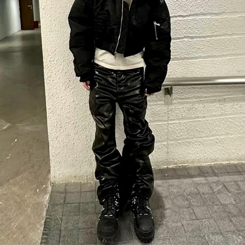 レザー フレア パンツ 韓国 ストリート ダンス 衣装 グランジ K-POP
