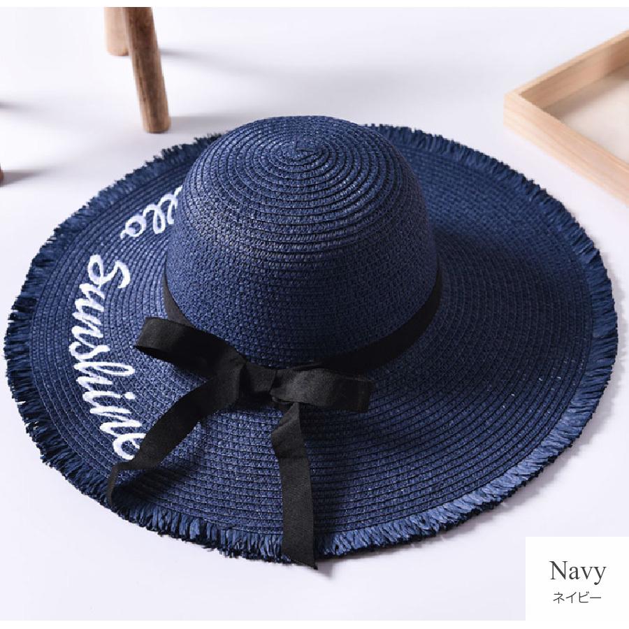 麦わら帽子 リボン レディース ハット 韓国 グレー ネイビー キャメル