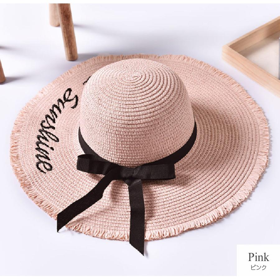 麦わら帽子 リボン レディース ハット 韓国 グレー ネイビー キャメル