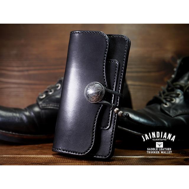 サドルレザー・トラッカーウォレット ブラック シルバーコンチョ