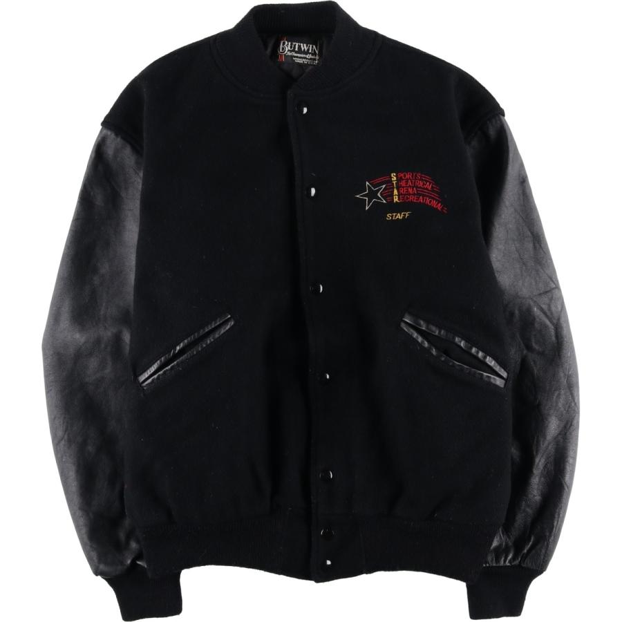 古着 80年代 バトウィン BUTWIN 中綿入り 袖革ウールボタンスタジャン