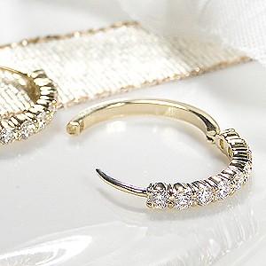 K18YG/PT900 ダイヤモンド フープ ピアス レディース 18金 プラチナ