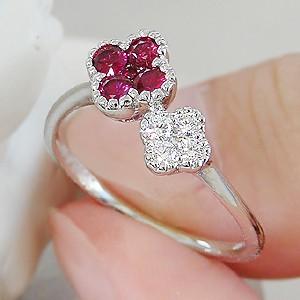 ルビーの指輪 天然石 プラチナ リング ダイヤモンド フラワーモチーフ