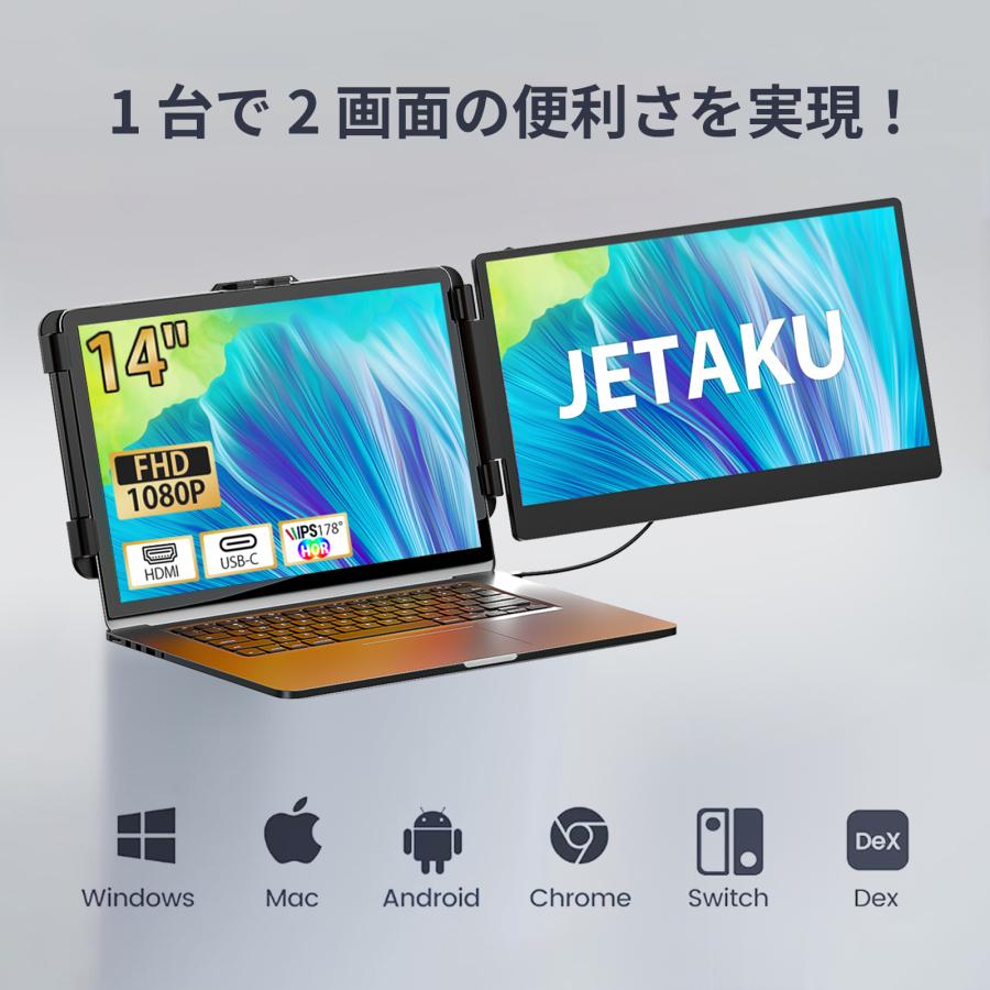 デュアルモニター モバイルモニター 14インチ軽量650g 超薄型0.3cm