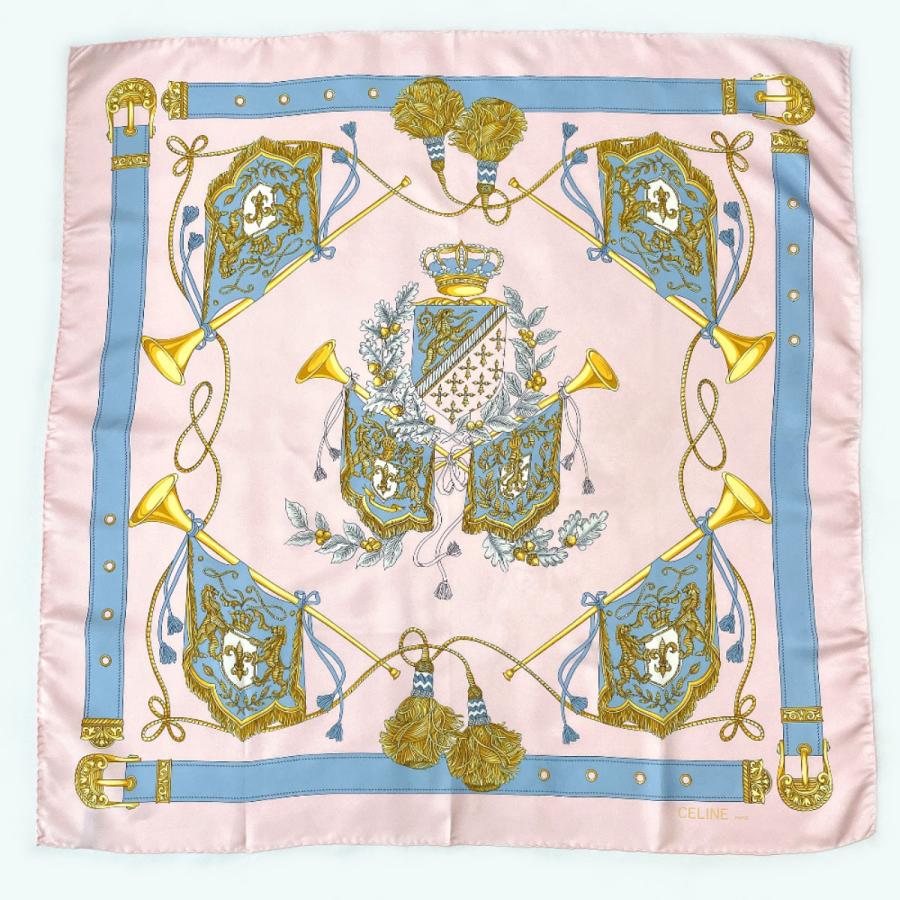 CELINE（セリーヌ） スカーフ シルク100％ ピンク ブルー ベルト : JP