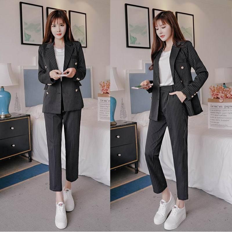レディースファッション ブラック ストライプ スーツ レディース 2点