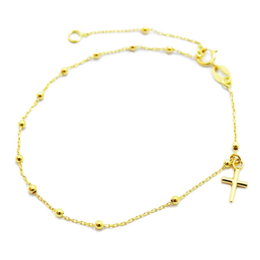 ロザリオ ブレスレット クロス チャーム K18 ゴールド 十字架 18金