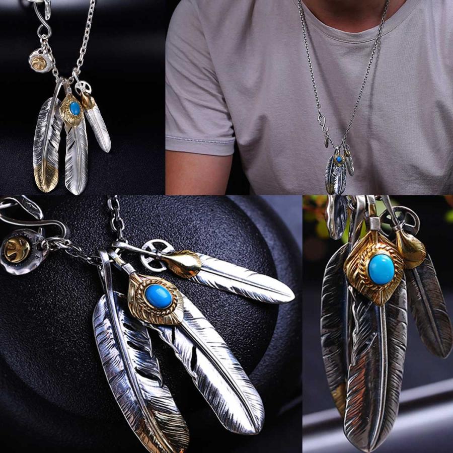 メンズ ネックレス ペンダント トリプルフェザーシルバー925ネックレス