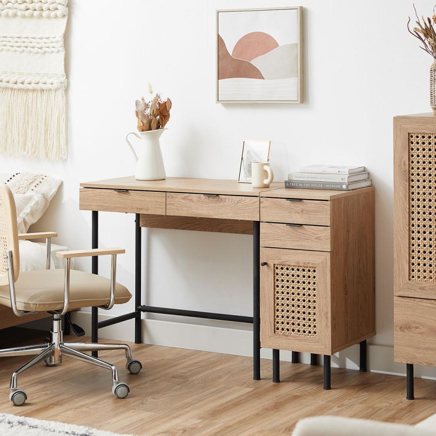 LOWYA（ロウヤ） デスク 収納付き おしゃれ 幅85cm ラタン調 ラタン風