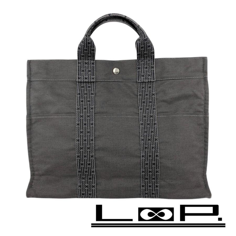 □美品□ エルメス エールライン MM トート バッグ キャンバス グレー