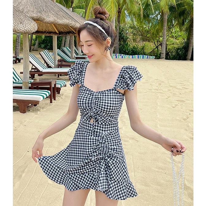 ワンピース水着 水着 レディース ワンピース 体型カバー 韓国 ギンガム