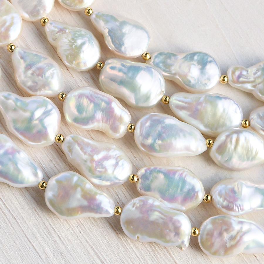 てり特級 バロックパール ネックレス てらてら虹色浮かぶ淡水真珠