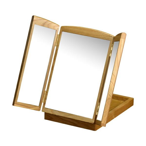 □在庫限り・入荷なし□ 卓上ミラー 折鏡 三面鏡 天然木 幅41cm