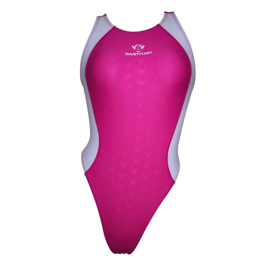 SWIMHXBY] 競泳水着 レディース ガールズ 283 ハイレグモデル ピンク白