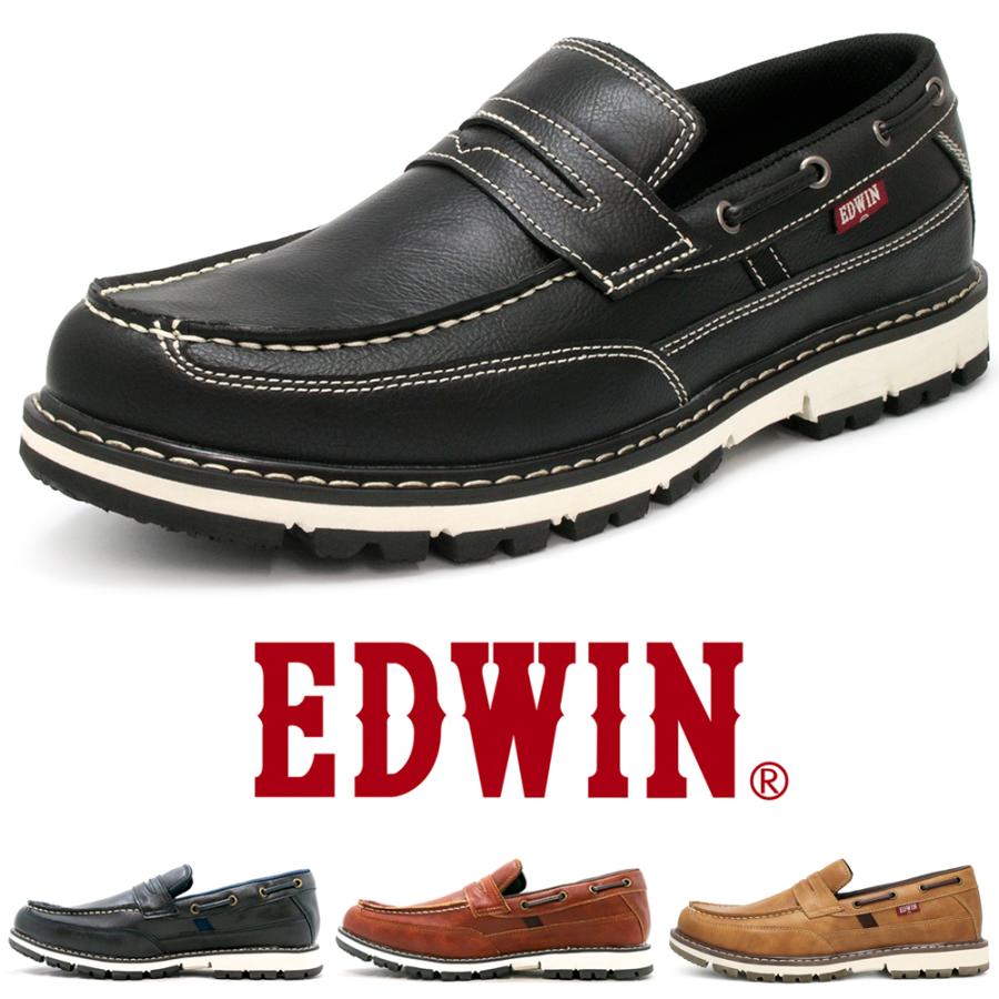 EDWIN（エドウィン） ローファー 防水 カジュアルシューズ 紐なし