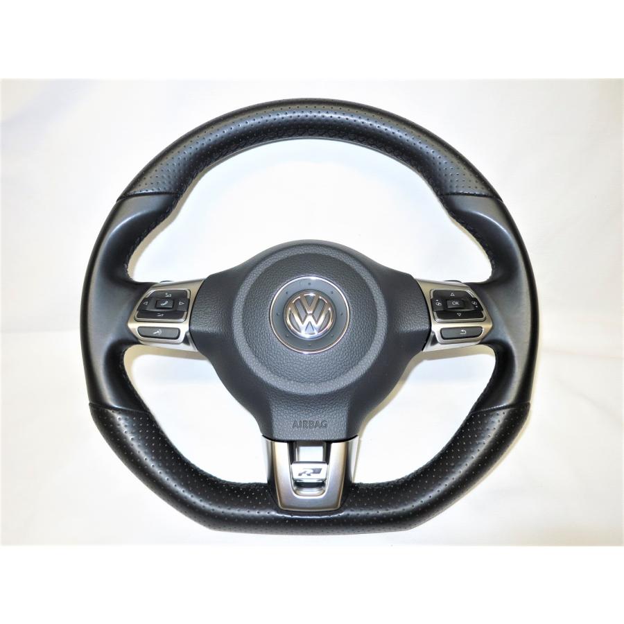 D型! パドル付! ゴルフ6 純正 革 ステアリング ハンドル エアバック