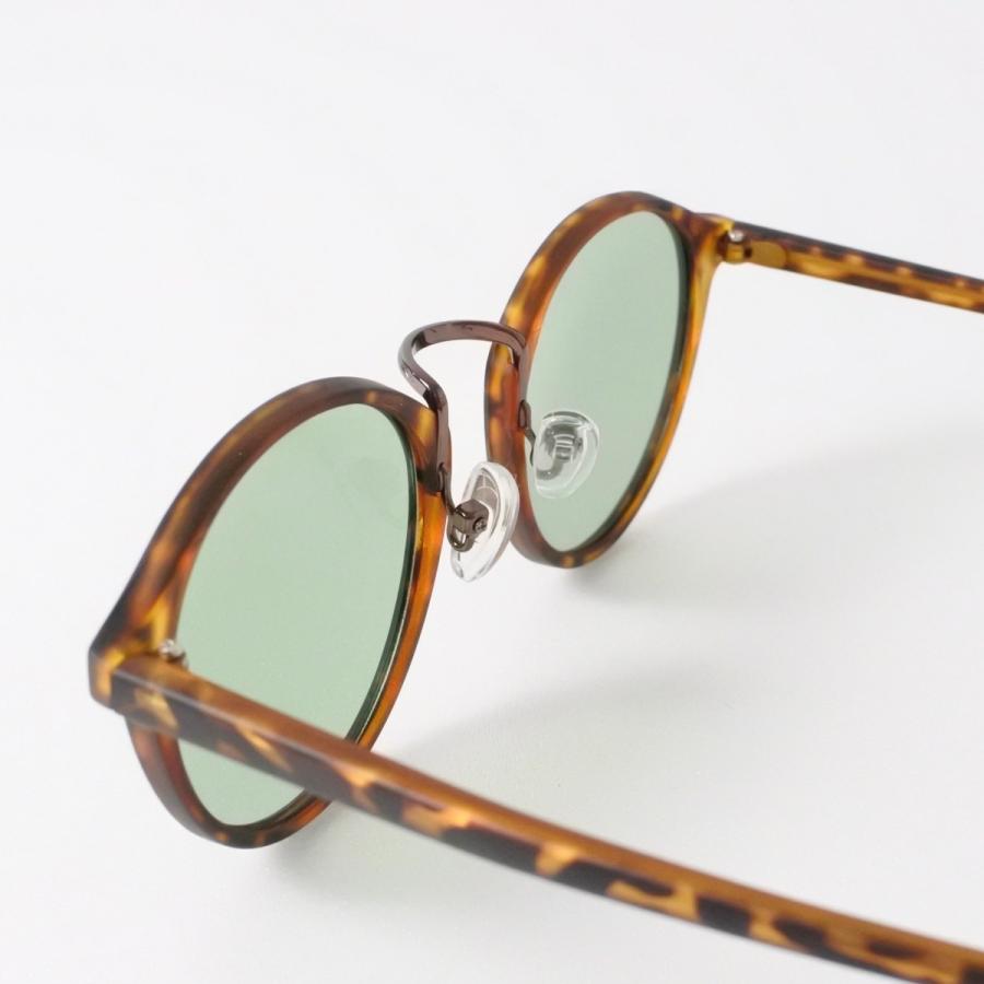 サングラス ボストン カラーレンズ グリーン 薄い色 マットデミ べっ甲