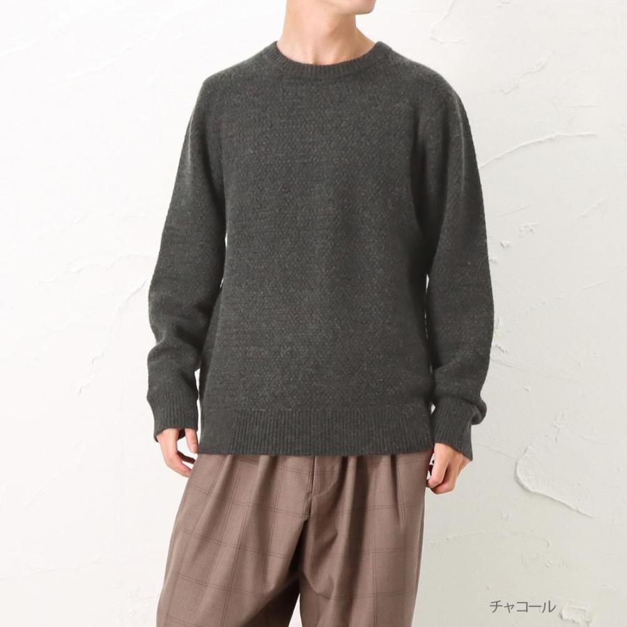 NAVY ニット セーター メンズ クルーネック 無地 バスケット編み