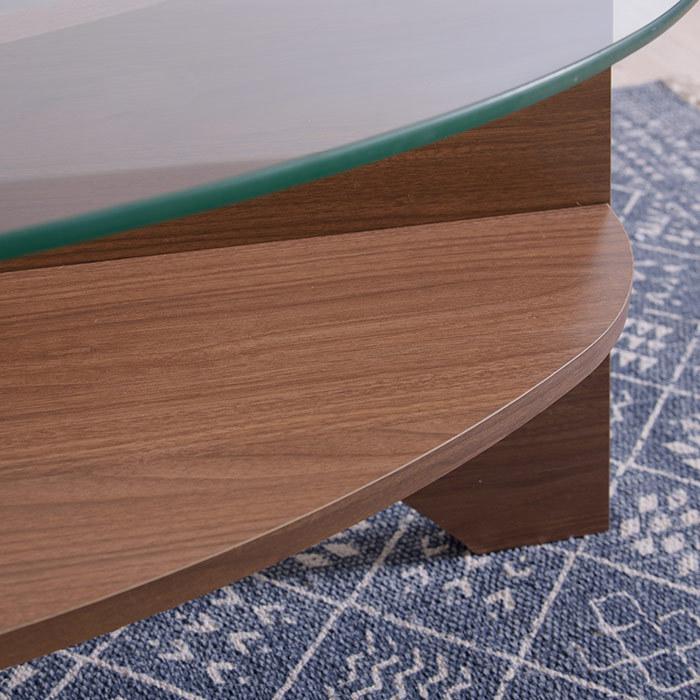 楕円形ガラステーブル ローテーブル 幅105cm 収納棚付き ラック付き le