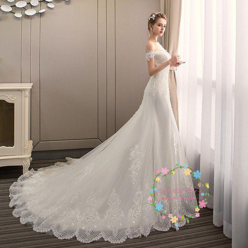 ウエディングドレス マーメイドラインドレス 白 上品 二次会 レース