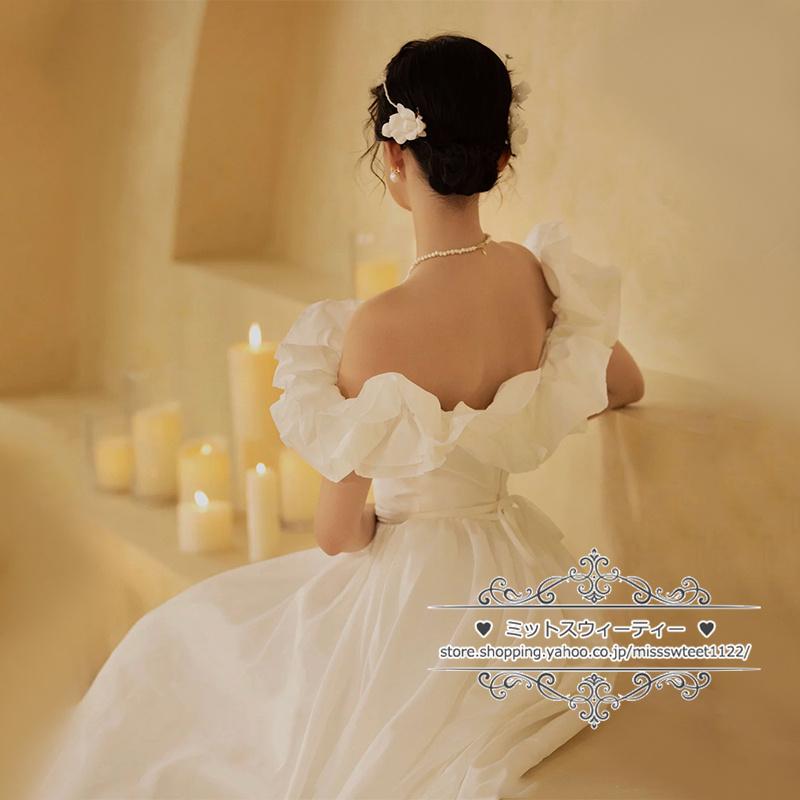 ウェディングドレス 二次会 結婚式 オフホワイト ブライダル サテン