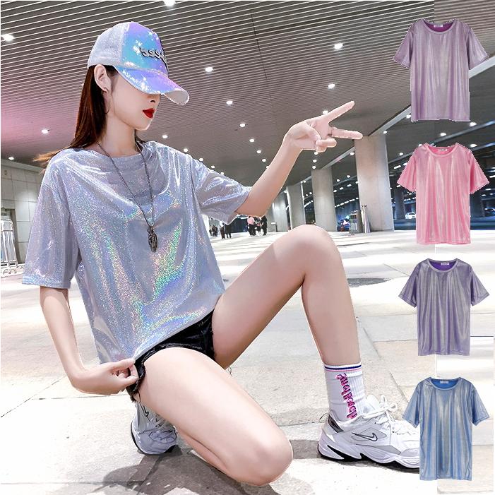 ラメTシャツ ヒップホップ ラメ きらきら トップス 半袖 ダンス 衣装