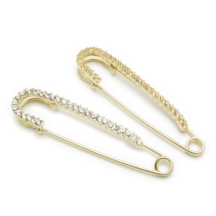 ブローチ 安全ピン ピンブローチ ラインストーン ゴールドカラー