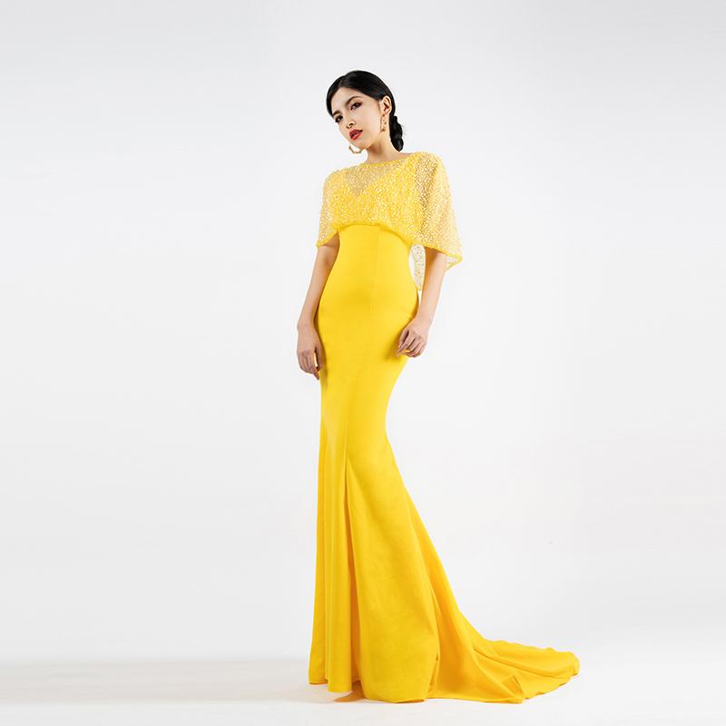 カラードレス ファスナー パーティードレス イエロー ケープ風