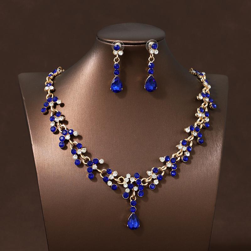 ウェディングネックレス イヤリング ピアス セット ブルー ネイビー