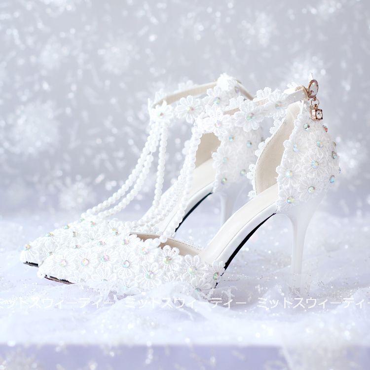 ウエディングシューズ 結婚式 ウェディングパンプス ハイヒール レース