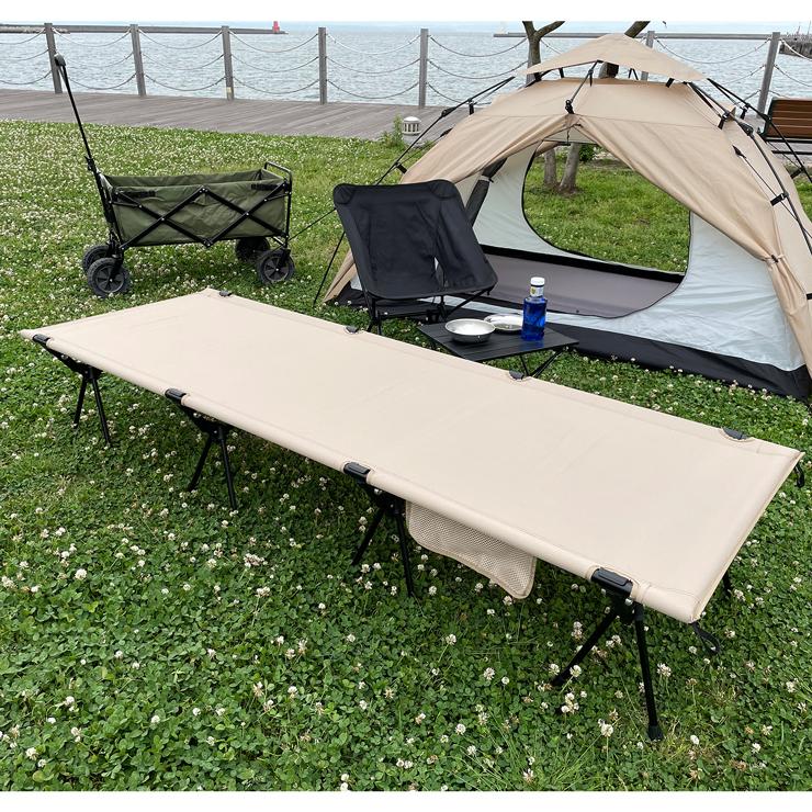 アウトドアコット 2Way ハイタイプ ロータイプ 組立簡単レバー式 軽量