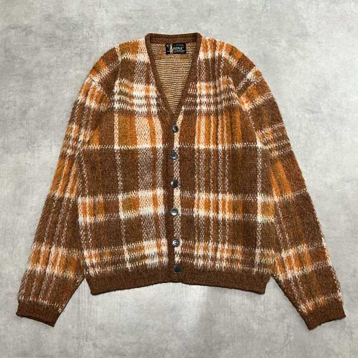 60'S ARENA Check Mohair Cardigan BROWN/L 60年代 チェック柄 モヘア