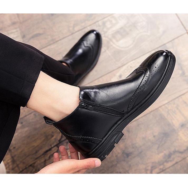 サイドジッパー付き メンズ ビジネス レザー シューズ ブラック 革靴
