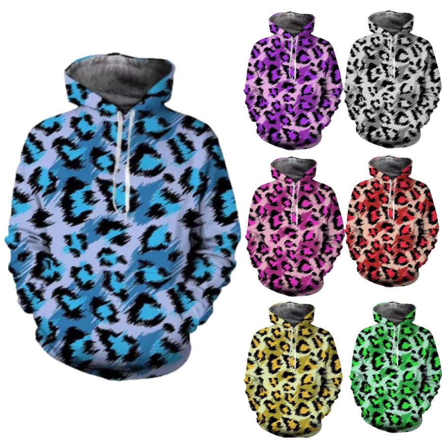 フード付き ヒョウ柄 パーカー アウター 防寒 豹 レオパード ブルー