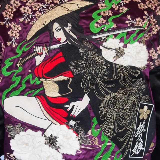 抜刀娘 スカジャン メンズ レディース 妃那 木枯らし 刺繍