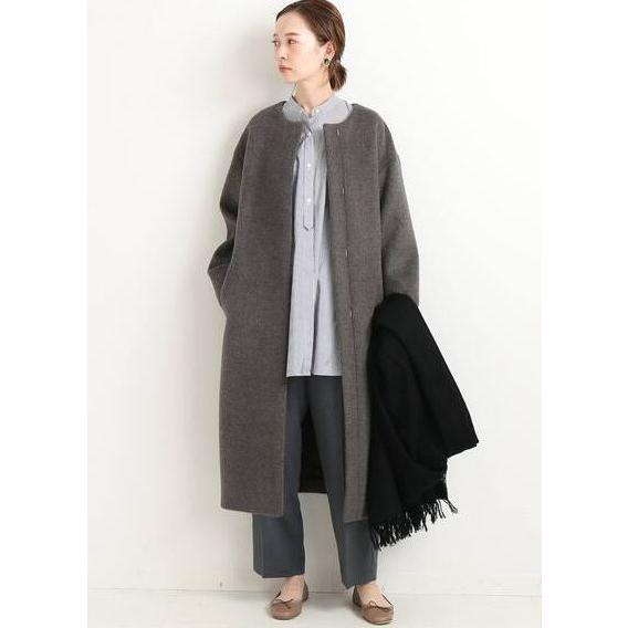 IENA（イエナ） ラムウールノーカラーロングコート 2020AW グレー
