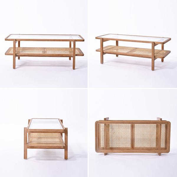 リビングテーブル ガラステーブル センターテーブル おしゃれ ラタン