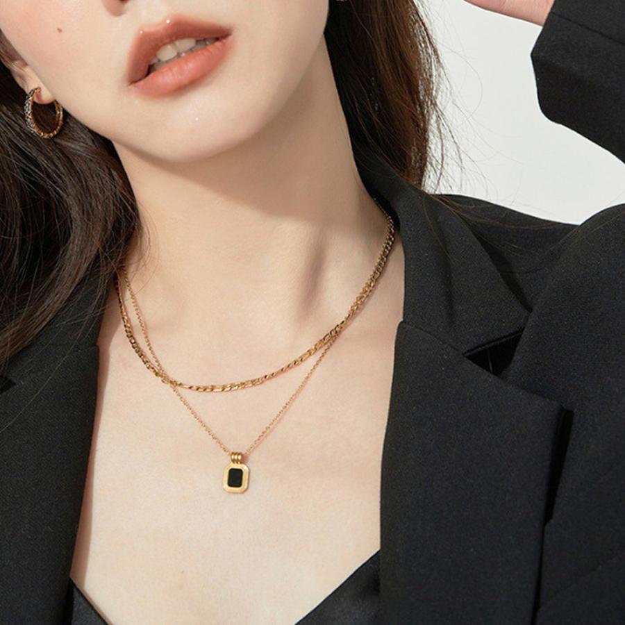 レイヤードネックレス スクウェアエンドパーツ ダブルチェーン 大人