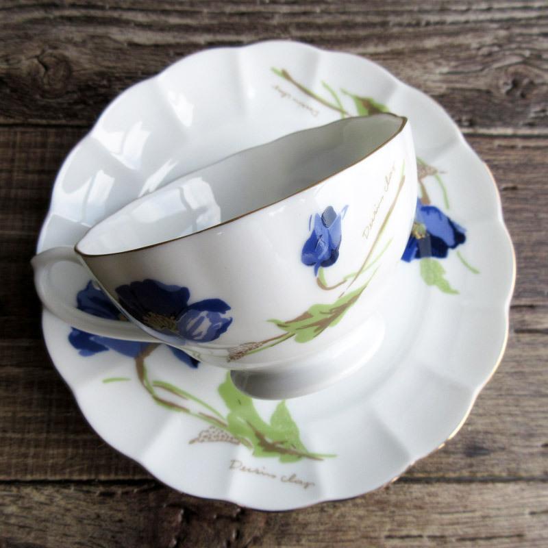 カップ＆ソーサー コーヒー 紅茶 ティーカップ ブルー 花柄 フラワー