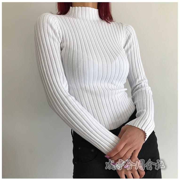 プチハイネック ニットトップス レディース プルオーバー 長袖 ボディ