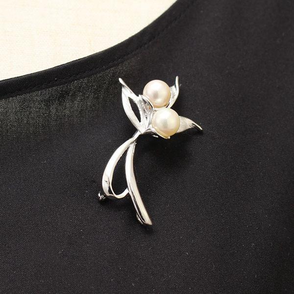 パール ブローチ 真珠ブローチ フォーマル 植物モチーフ 本真珠 あこや
