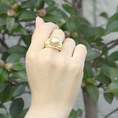 真珠 リング 指輪 南洋白蝶真珠 ゴールド系 11mm 18金 k18 ゴールド