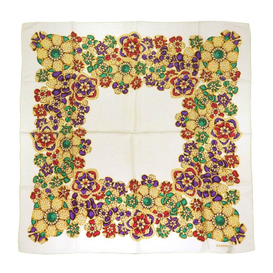 CHANEL（シャネル） 宝石柄 ジュエリー フラワー ロゴ シルク スカーフ