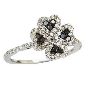 ダイヤモンド リング ブラックダイヤモンド クローバー 指輪 k18