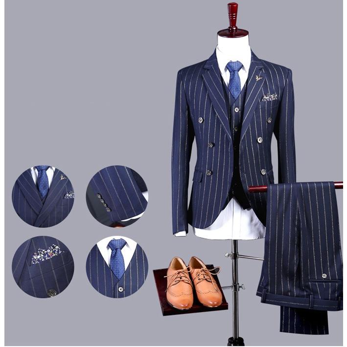 ダブルブレスト ピンストライプ スリーピース 2つボタンスーツ