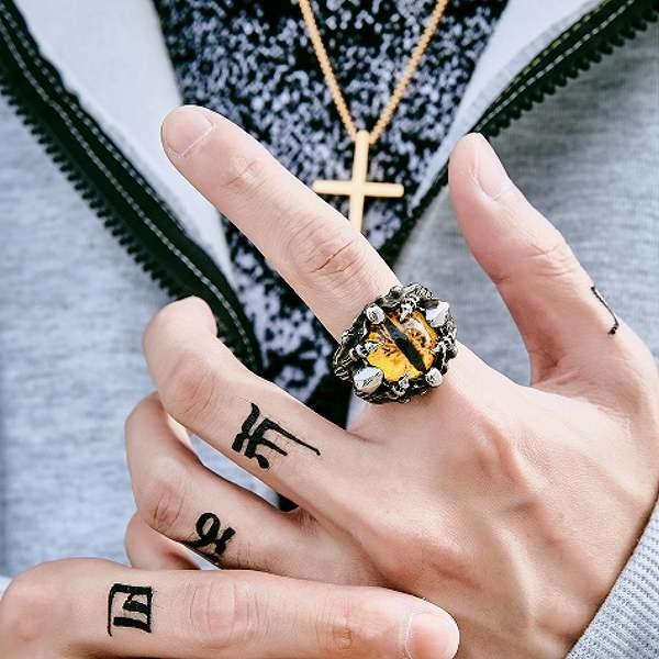 ドラゴン リング メンズ ステンレス レッドアイ 龍の目 デビル 全3色