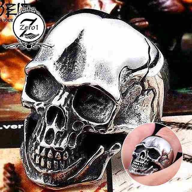 スカル リング ステンレス メンズ ドクロ 骸骨 リアル bn3 : シルバー